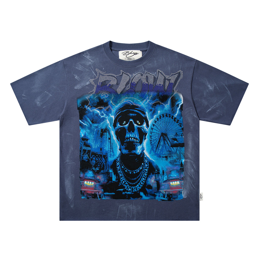 BKYS Distressed Crystal Portrait Oversized Urban Graphic T-Shirt