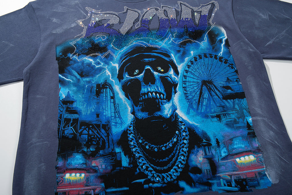 BKYS Distressed Crystal Portrait Oversized Urban Graphic T-Shirt