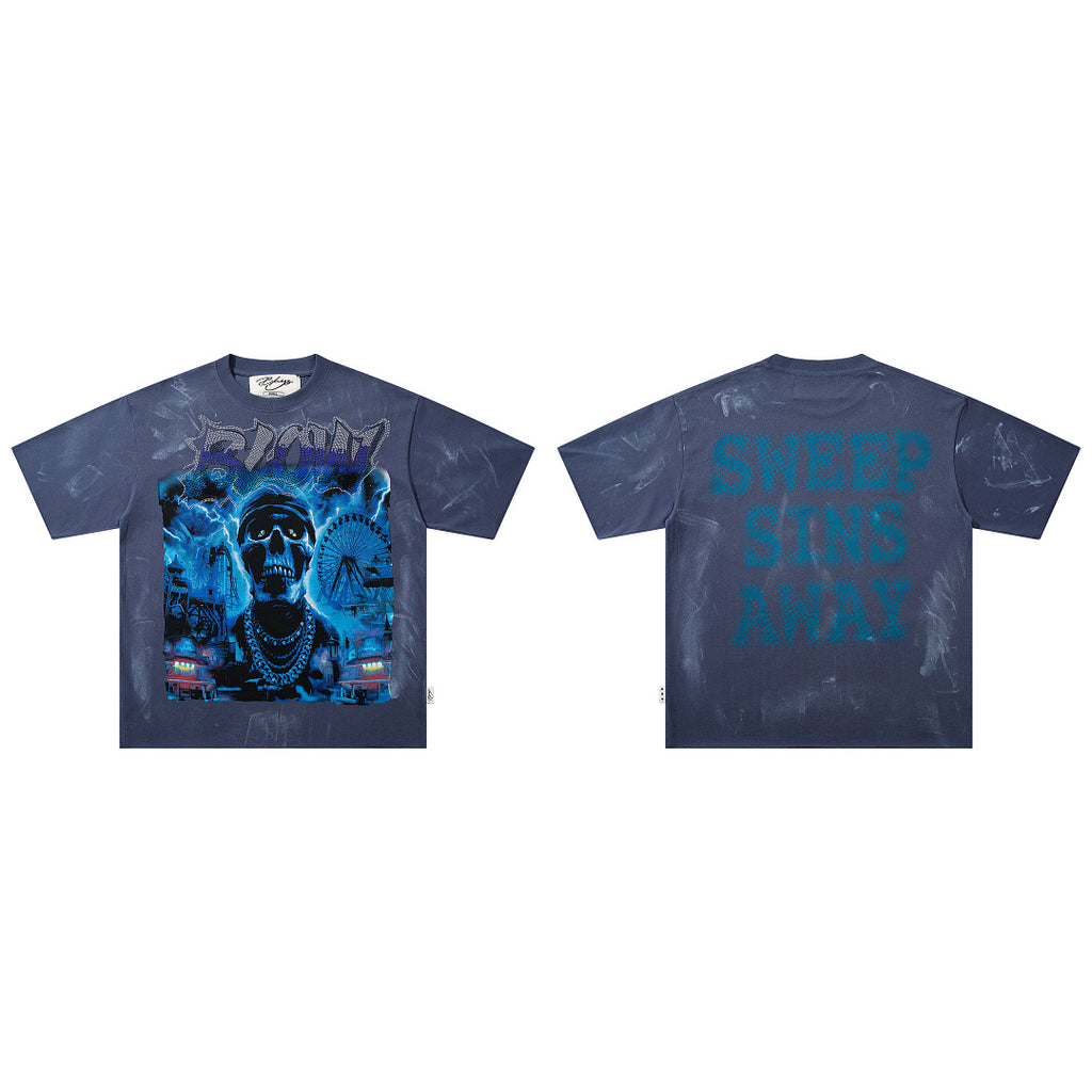 BKYS Distressed Crystal Portrait Oversized Urban Graphic T-Shirt