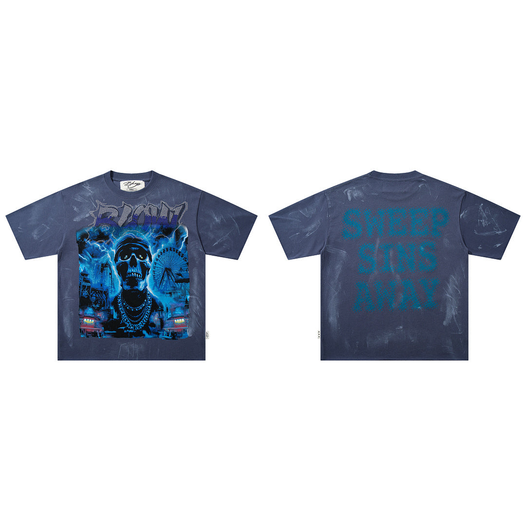 BKYS Distressed Crystal Portrait Oversized Urban Graphic T-Shirt