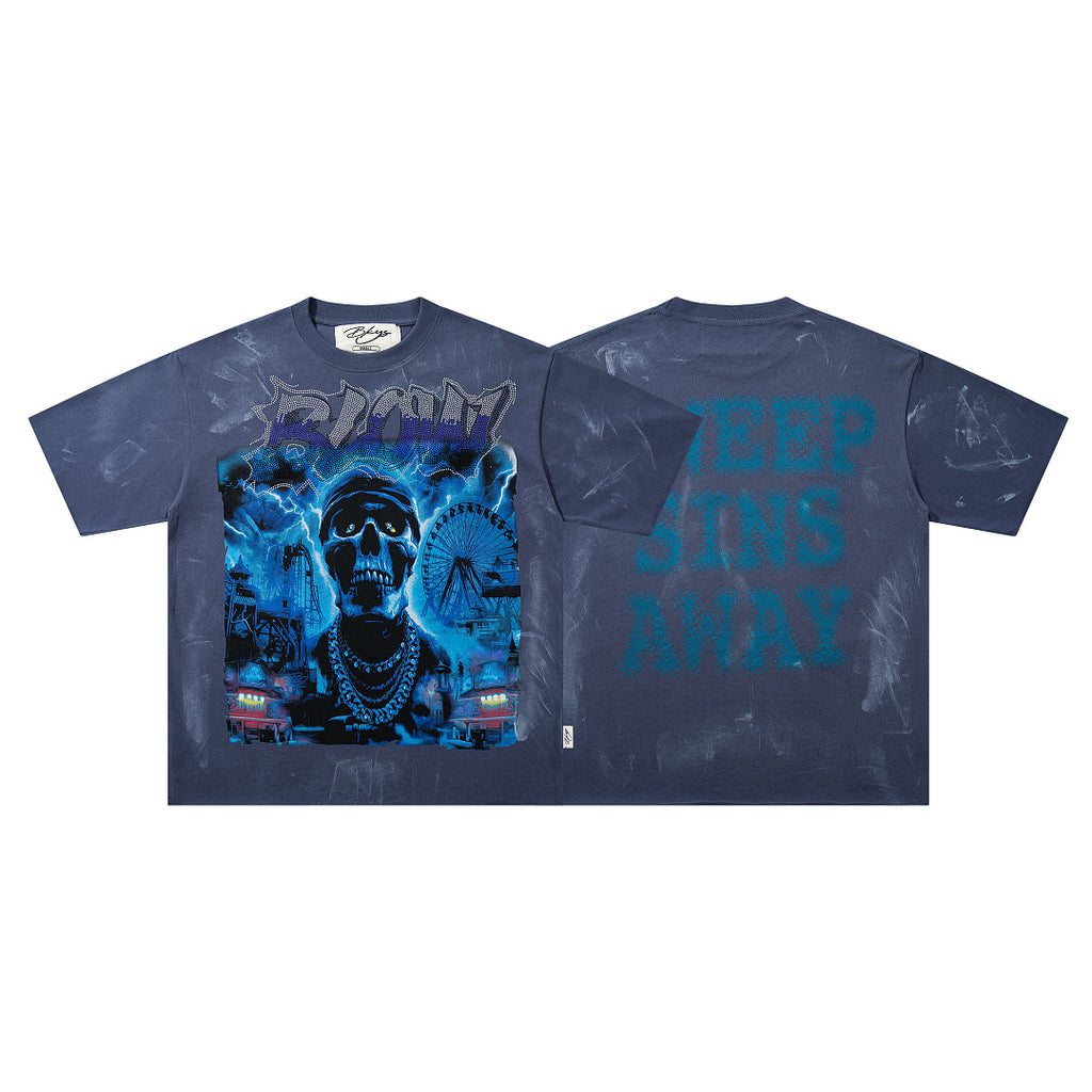 BKYS Distressed Crystal Portrait Oversized Urban Graphic T-Shirt
