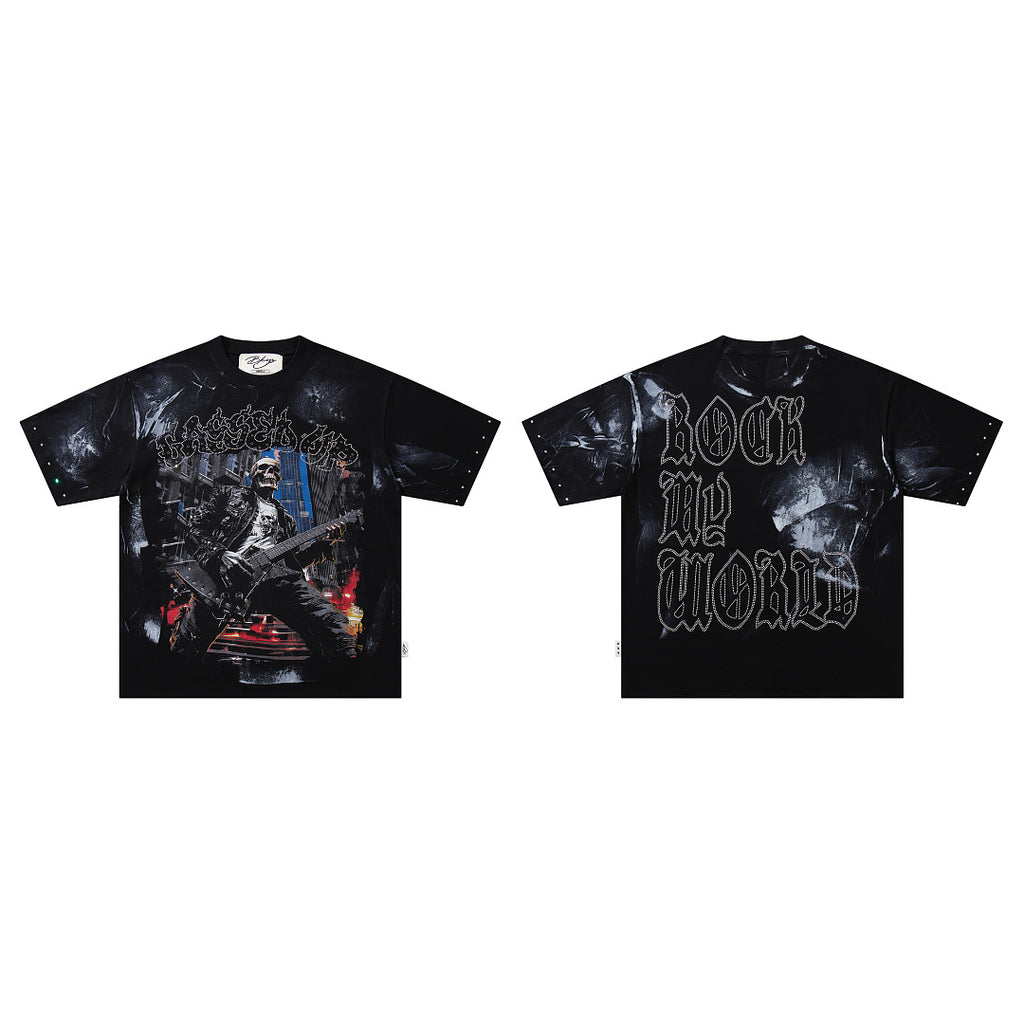 BKYS Retro Rhinestone Portrait Print Boxy Fit Street Tee