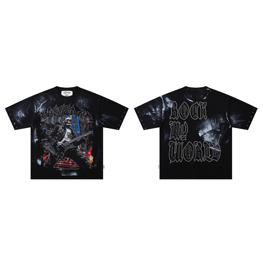 BKYS Retro Rhinestone Portrait Print Boxy Fit Street Tee