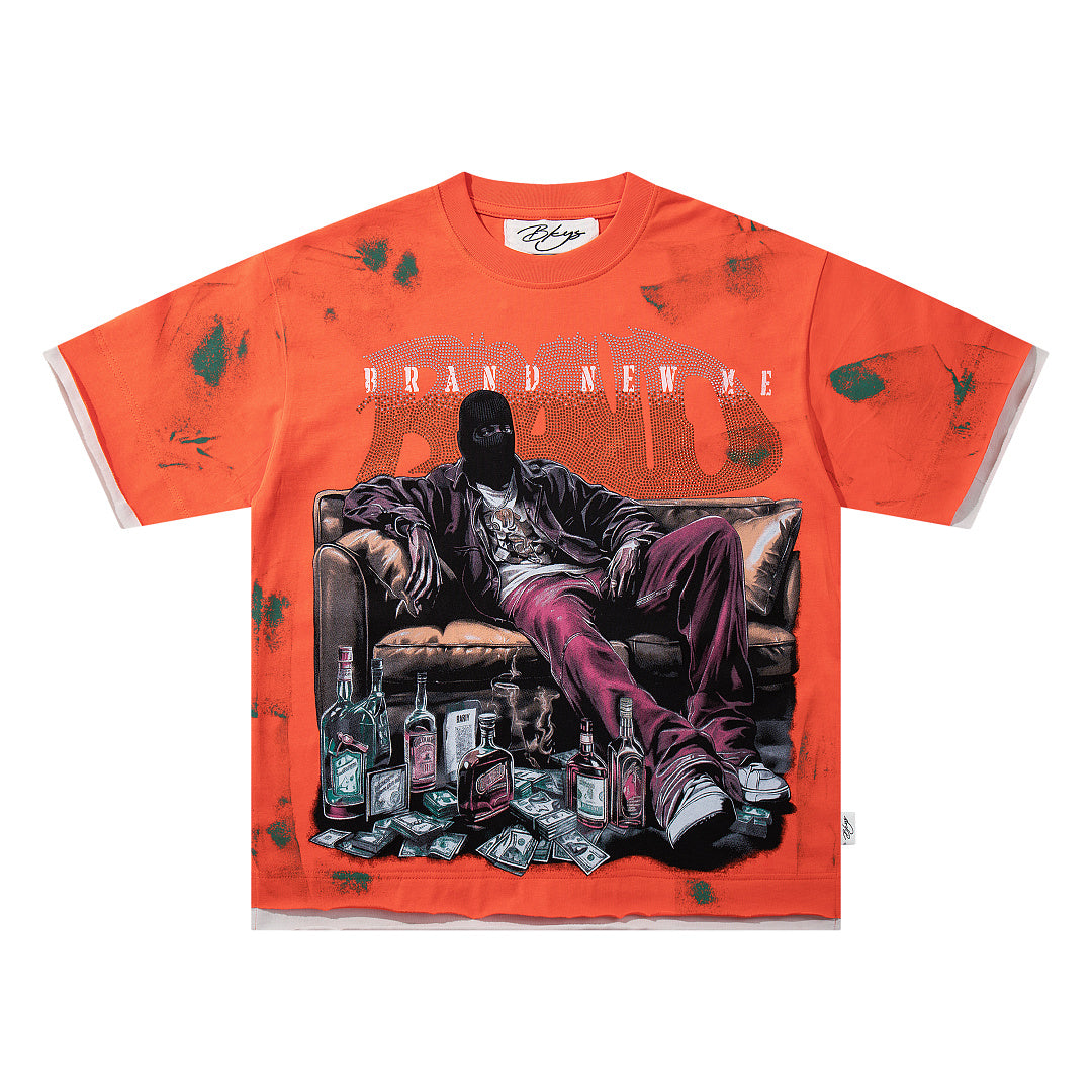 BKYS Urban Portrait Rhinestone Distressed Oversized Graphic Tee
