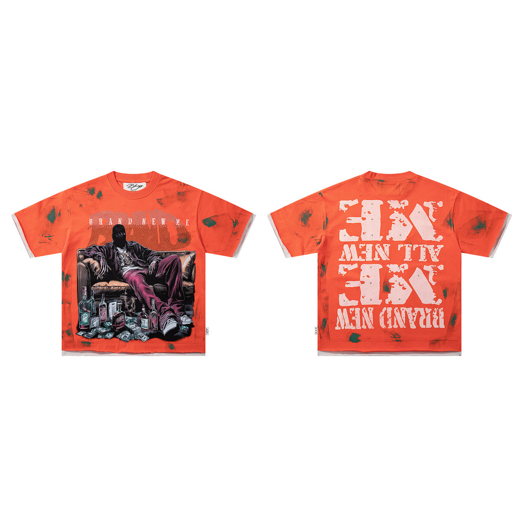 BKYS Urban Portrait Rhinestone Distressed Oversized Graphic Tee