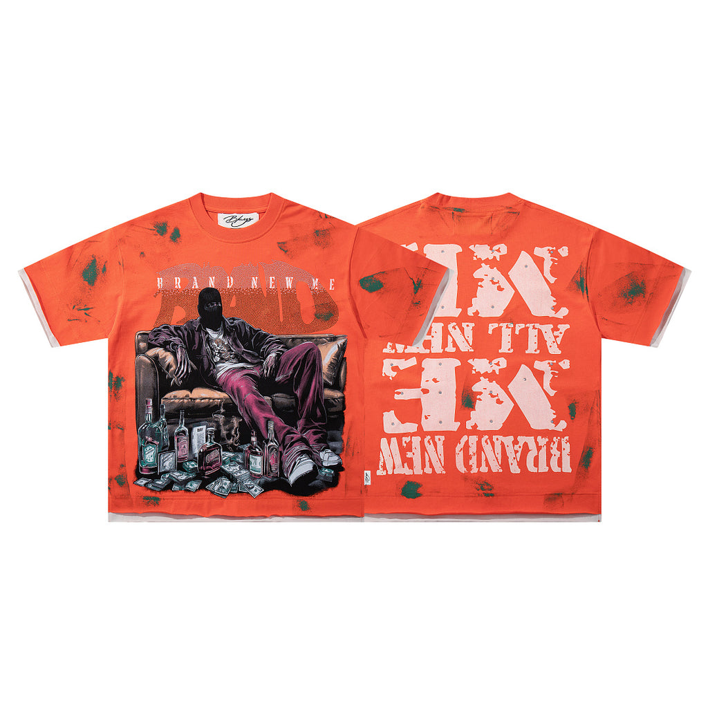 BKYS Urban Portrait Rhinestone Distressed Oversized Graphic Tee