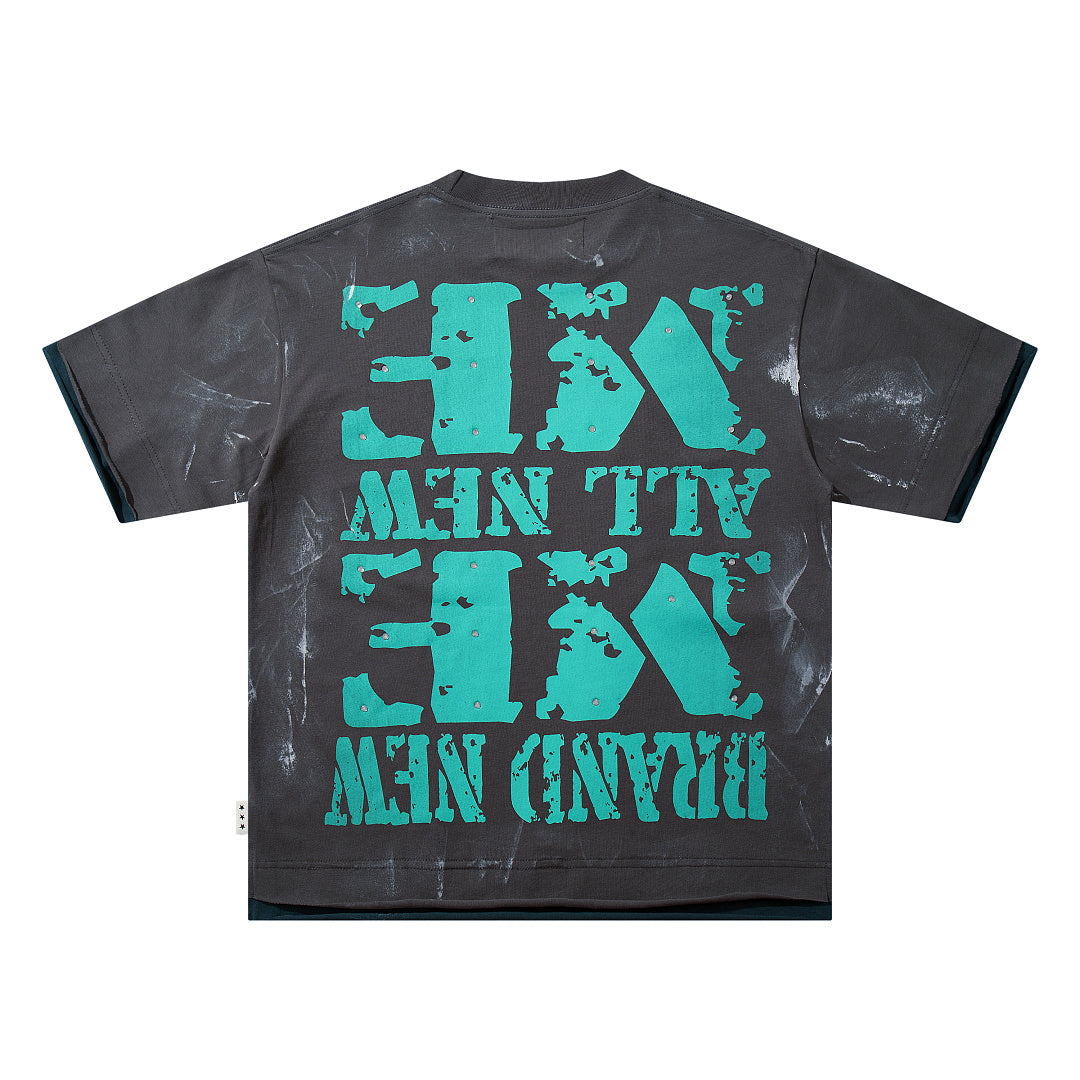 BKYS Vintage Crystal Graphic Street T-Shirt with Distressed Portrait Print