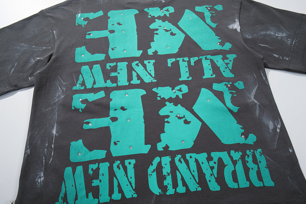BKYS Vintage Crystal Graphic Street T-Shirt with Distressed Portrait Print