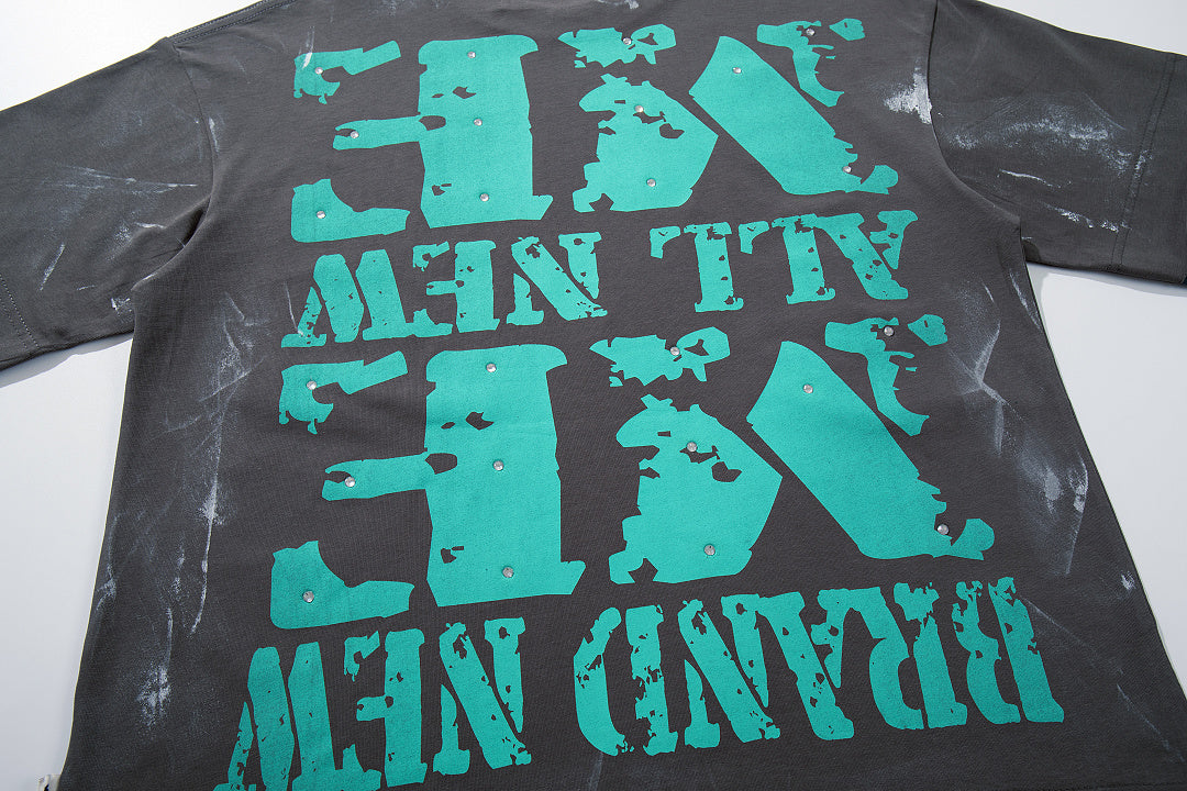 BKYS Vintage Crystal Graphic Street T-Shirt with Distressed Portrait Print