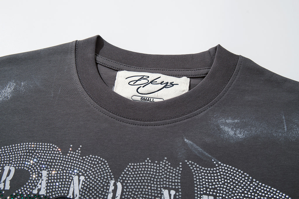 BKYS Vintage Crystal Graphic Street T-Shirt with Distressed Portrait Print