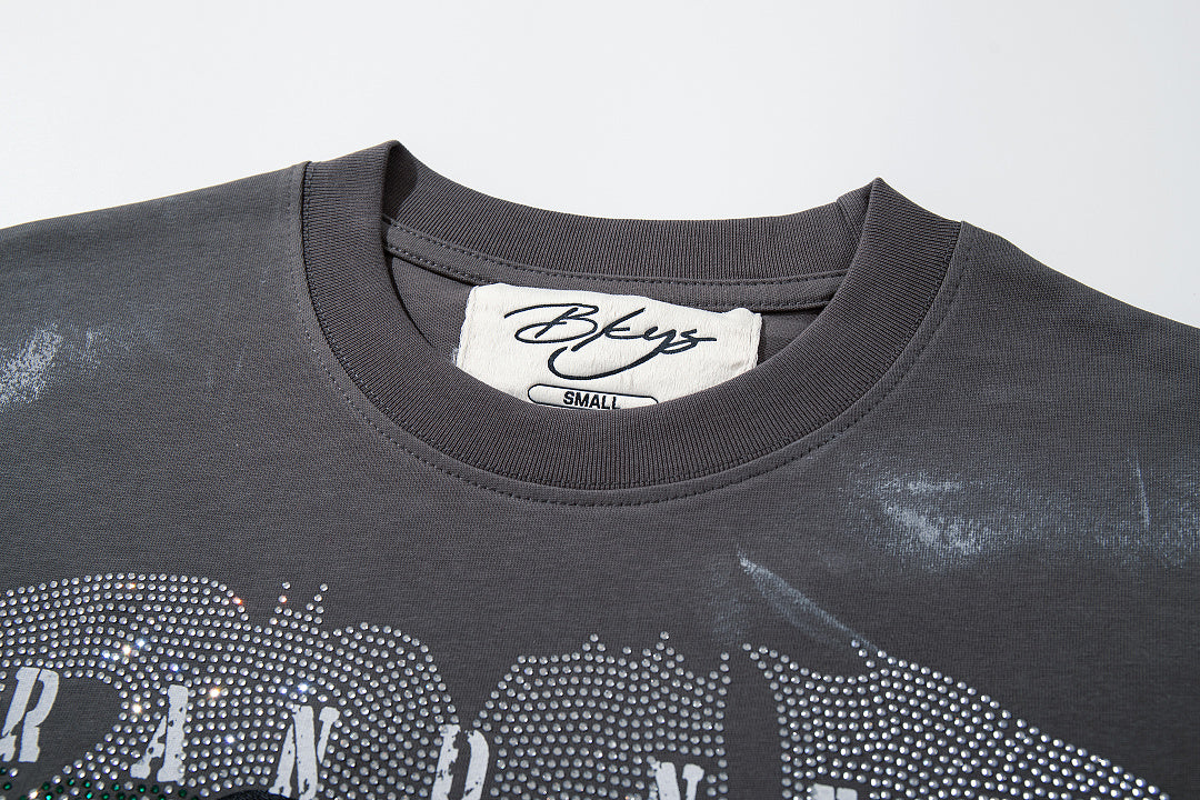 BKYS Vintage Crystal Graphic Street T-Shirt with Distressed Portrait Print