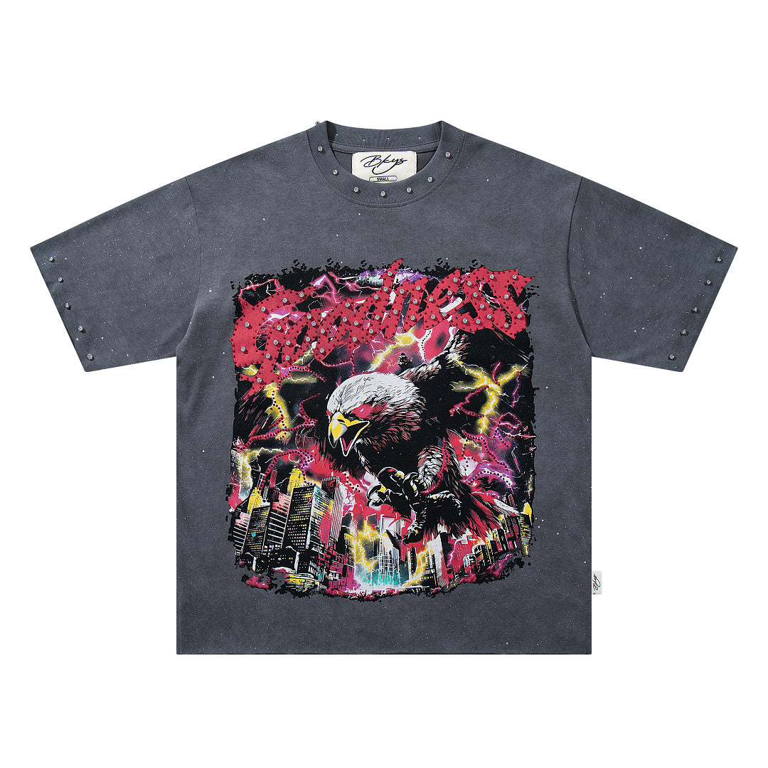 BKYS Distressed Rhinestone Portrait Graphic Oversized Street Tee