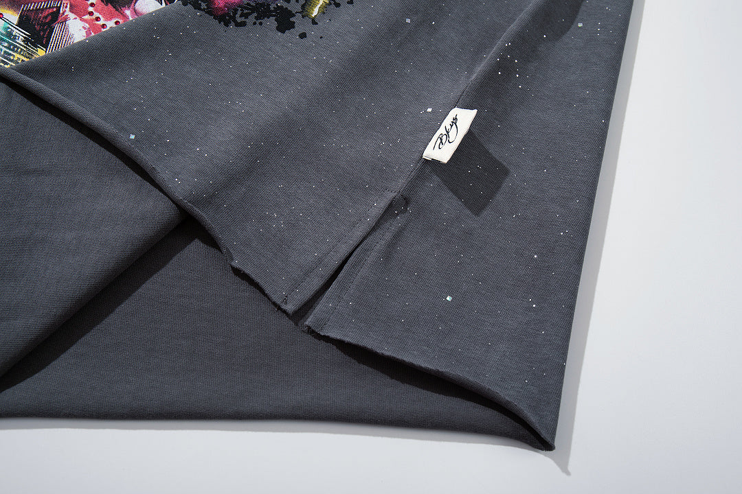 BKYS Distressed Rhinestone Portrait Graphic Oversized Street Tee