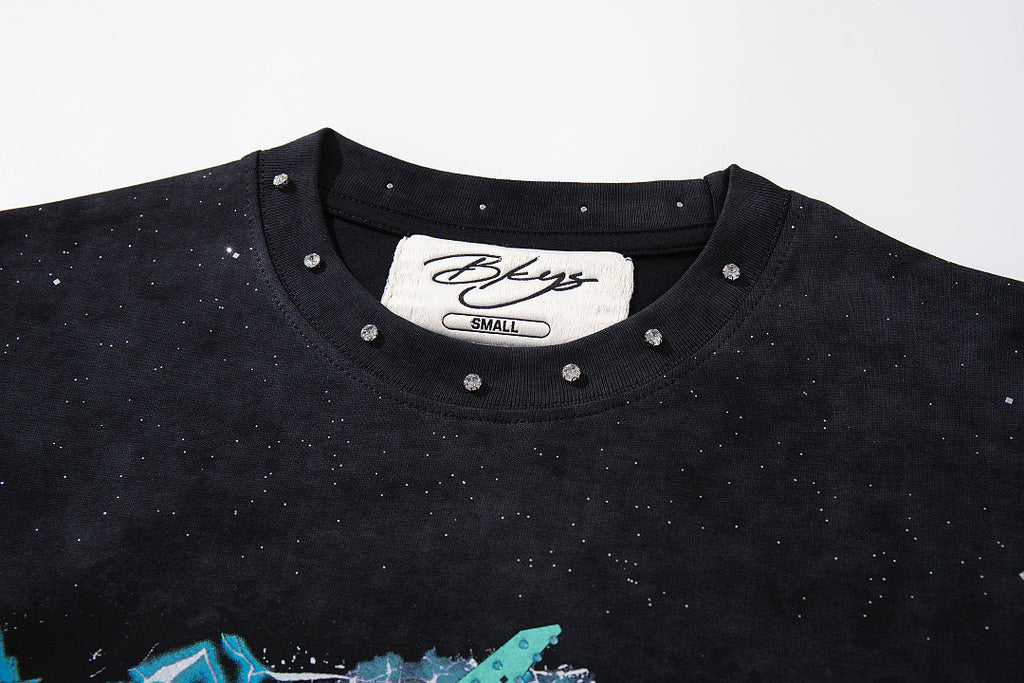 BKYS Vintage Rhinestone Graphic Portrait Streetwear T-Shirt