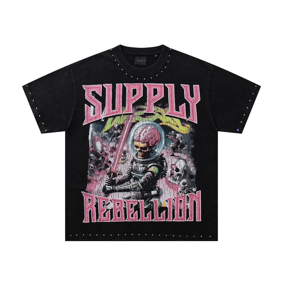 Supply City Code Rhinestone Graphic Oversized Tee