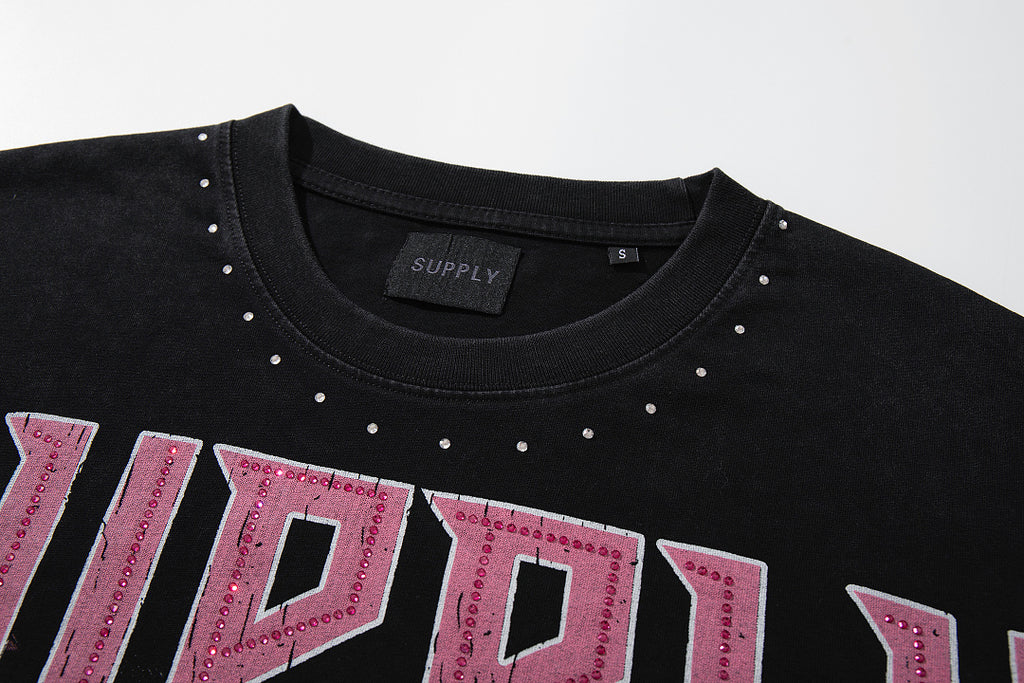 Supply City Code Rhinestone Graphic Oversized Tee