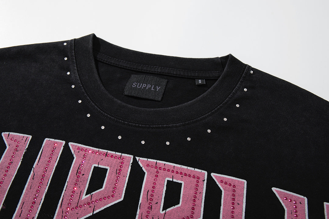 Supply City Code Rhinestone Graphic Oversized Tee