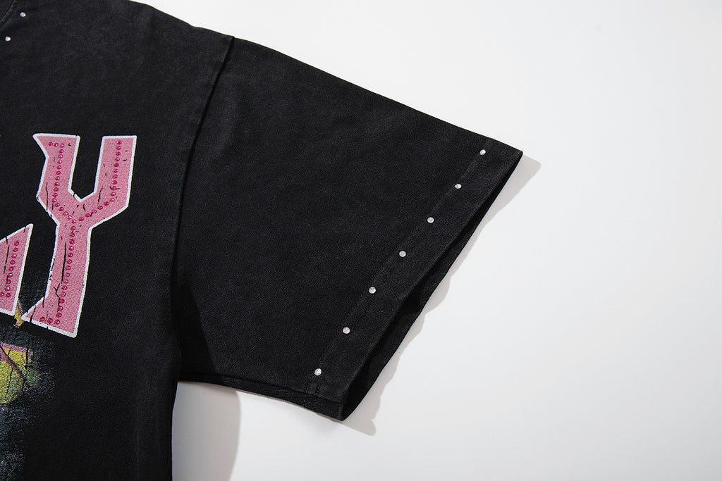 Supply City Code Rhinestone Graphic Oversized Tee
