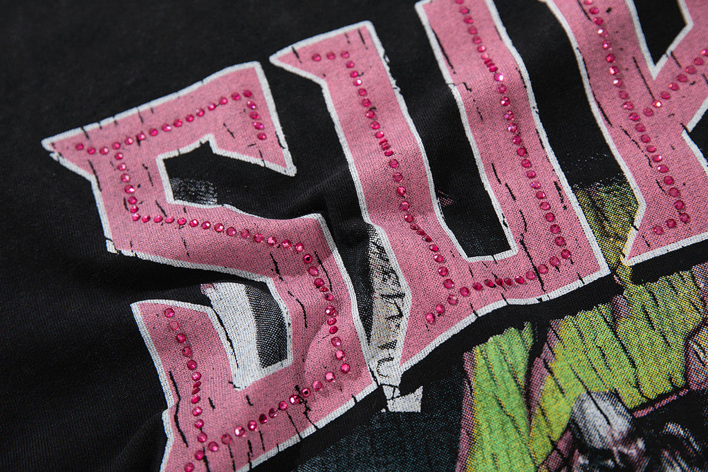 Supply City Code Rhinestone Graphic Oversized Tee