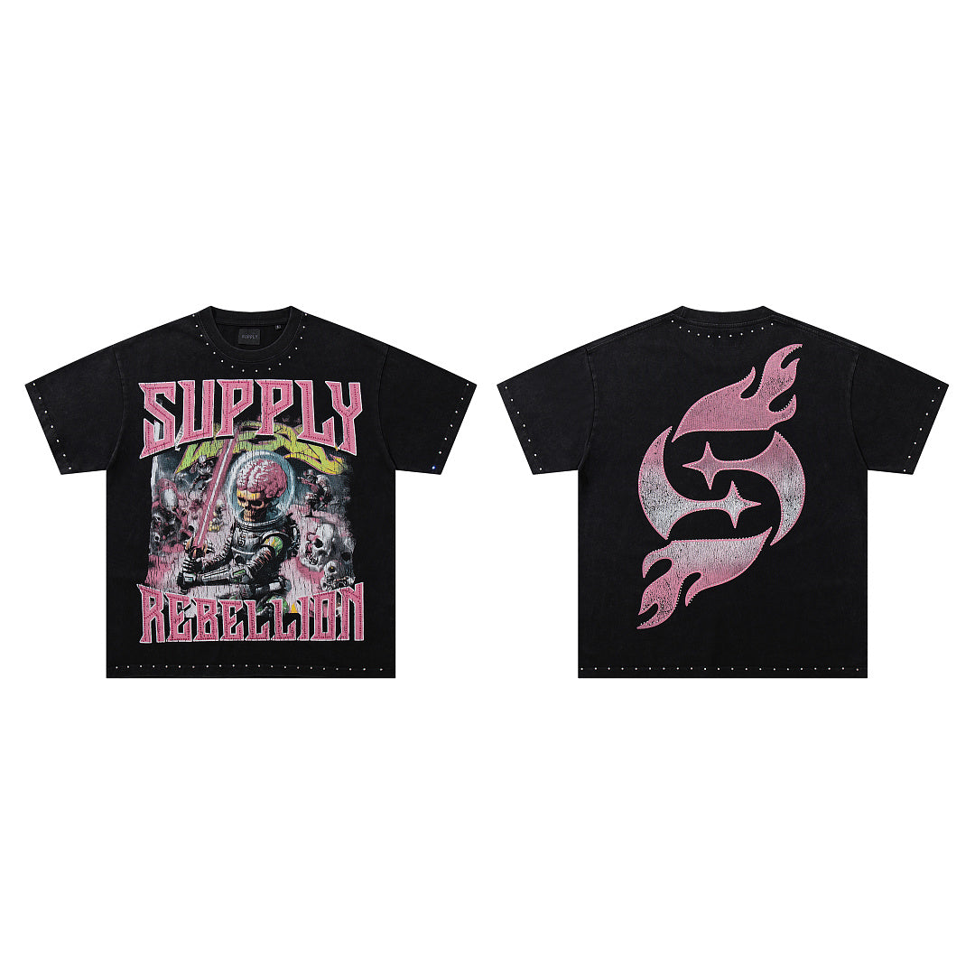 Supply City Code Rhinestone Graphic Oversized Tee