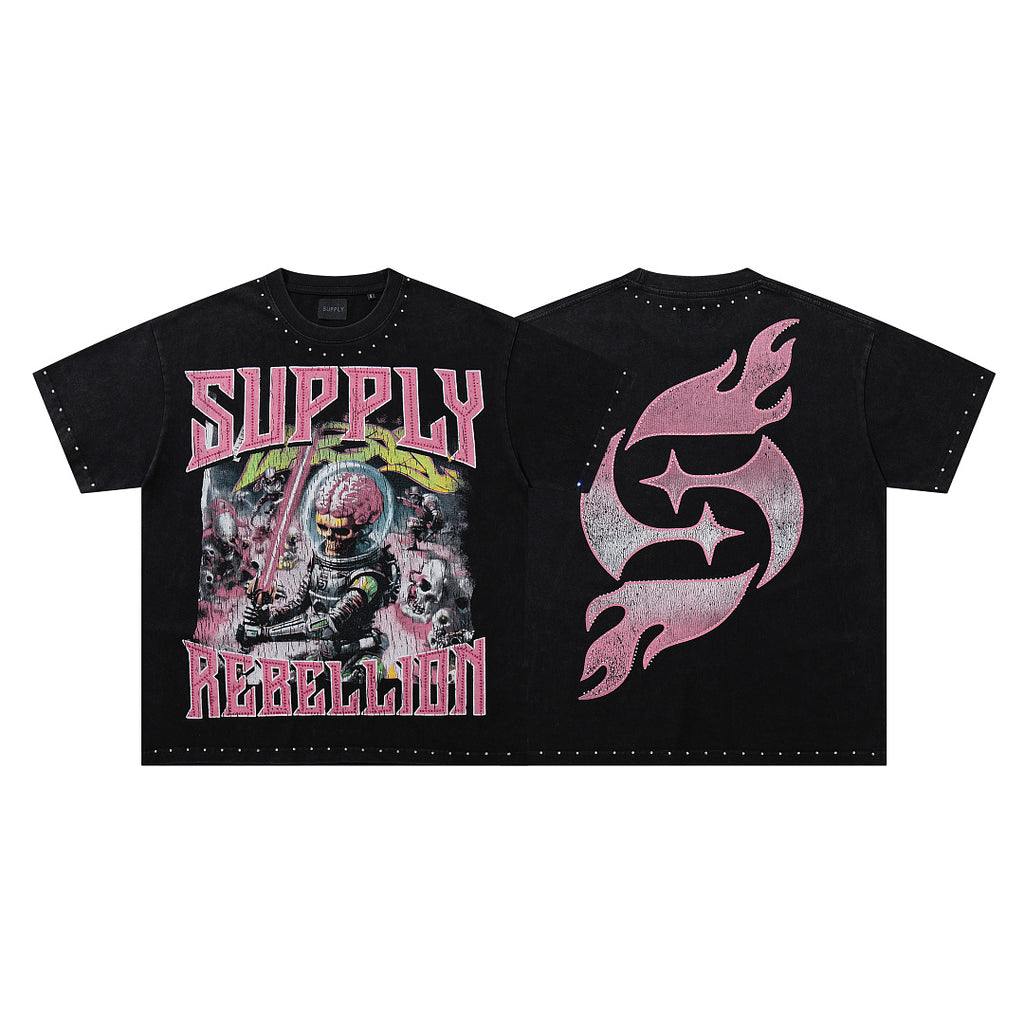 Supply City Code Rhinestone Graphic Oversized Tee