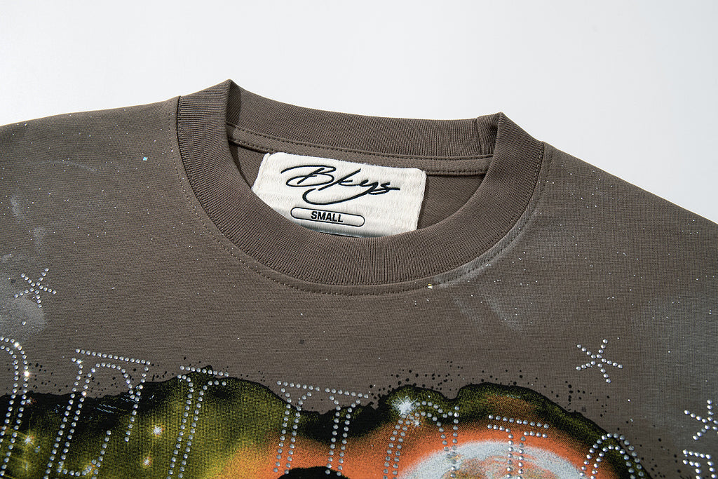 BKYS Washed Portrait Rhinestone Graphic Boxy Streetwear Tee