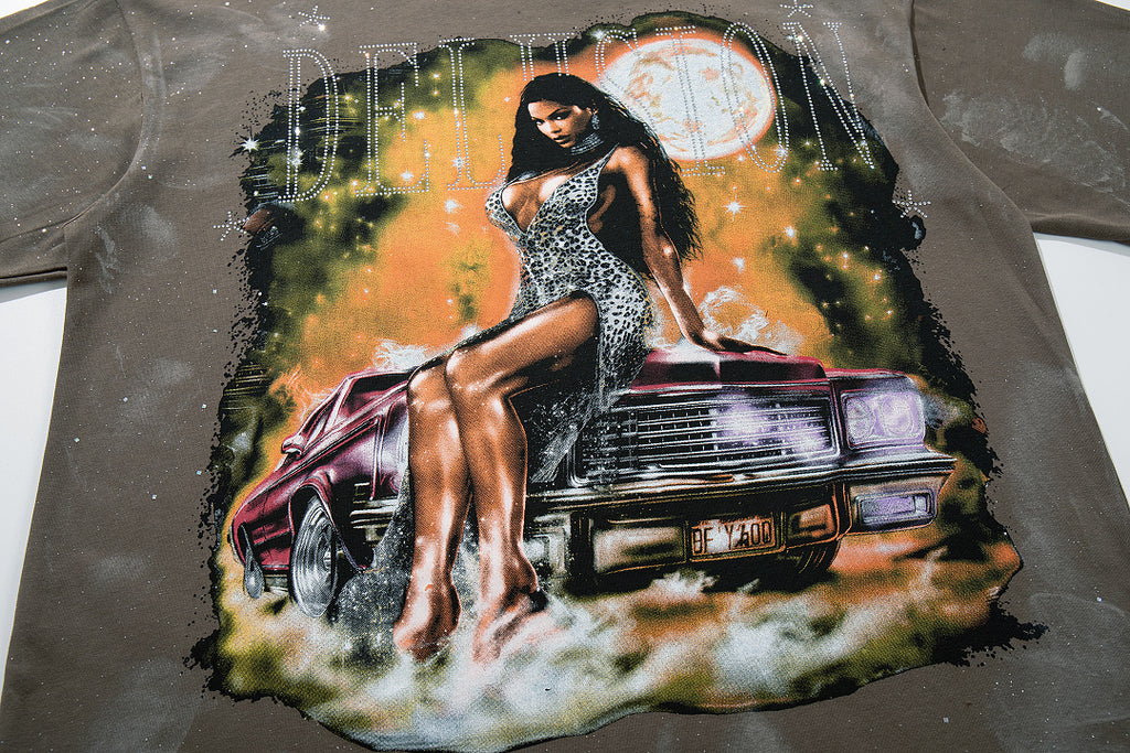 BKYS Washed Portrait Rhinestone Graphic Boxy Streetwear Tee