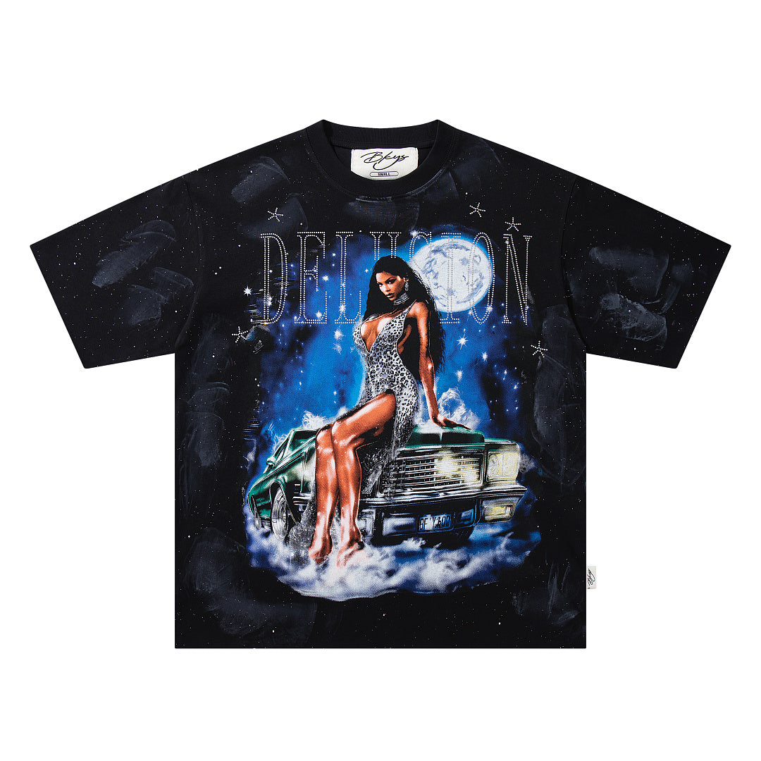 BKYS Urban Vintage Portrait Bling Graphic Oversized Tee
