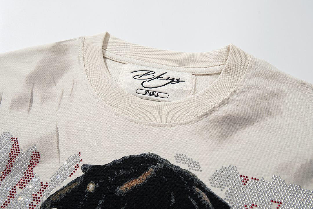 BKYS Distressed Portrait Rhinestone Oversized Vintage Street Tee