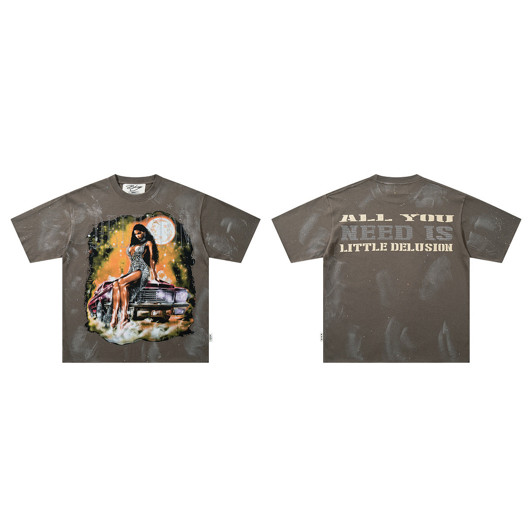 BKYS Washed Portrait Rhinestone Graphic Boxy Streetwear Tee