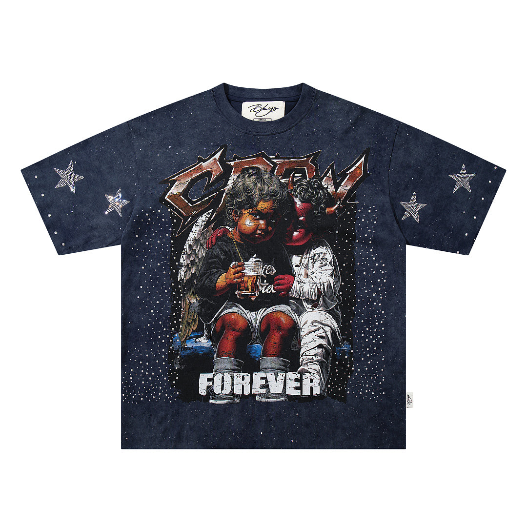 BKYS Urban Vintage Portrait Bling Graphic Oversized Tee