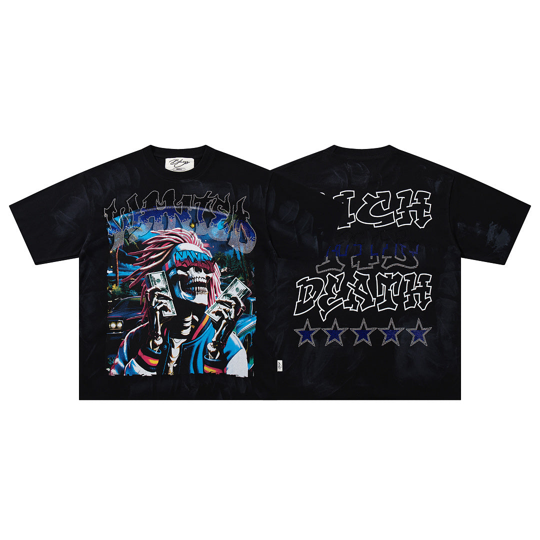 BKYS Vintage Portrait Rhinestone Street Graphic Boxy Tee