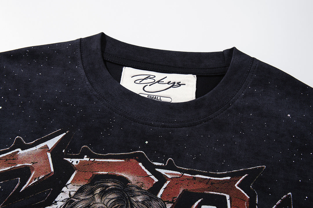 BKYS Vintage Portrait Rhinestone Graphic Loose Streetwear T-Shirt