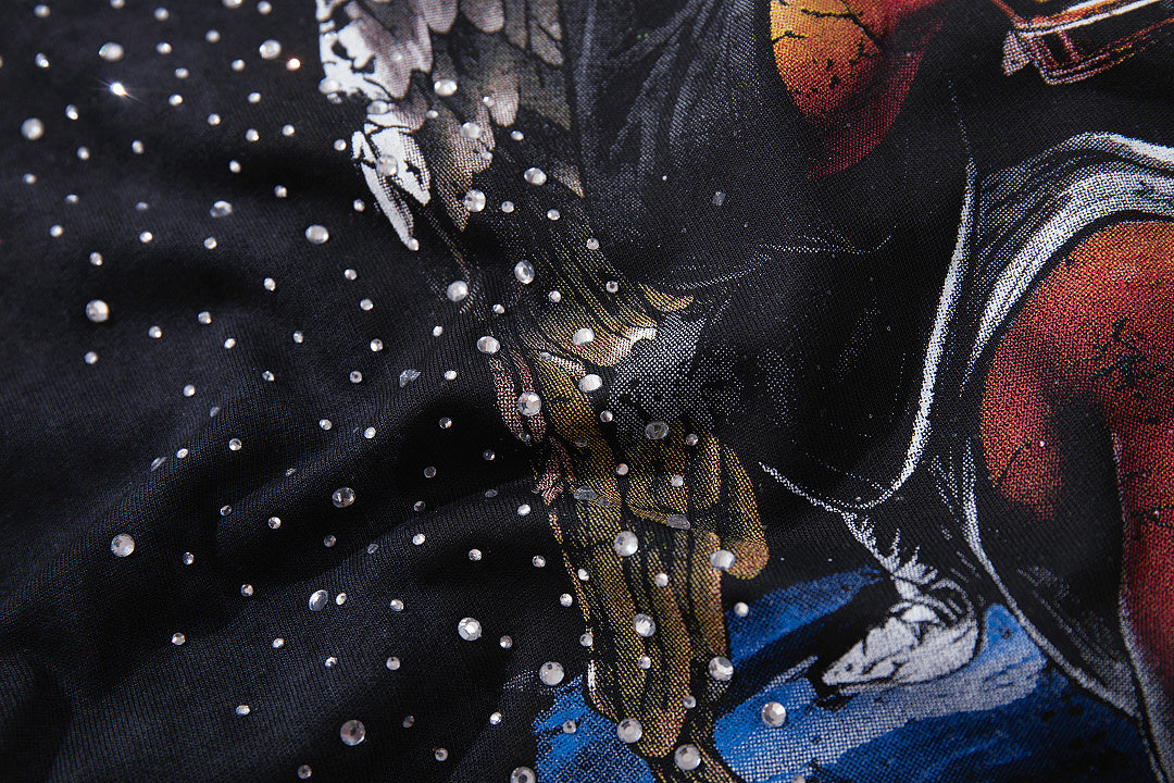 BKYS Vintage Portrait Rhinestone Graphic Loose Streetwear T-Shirt