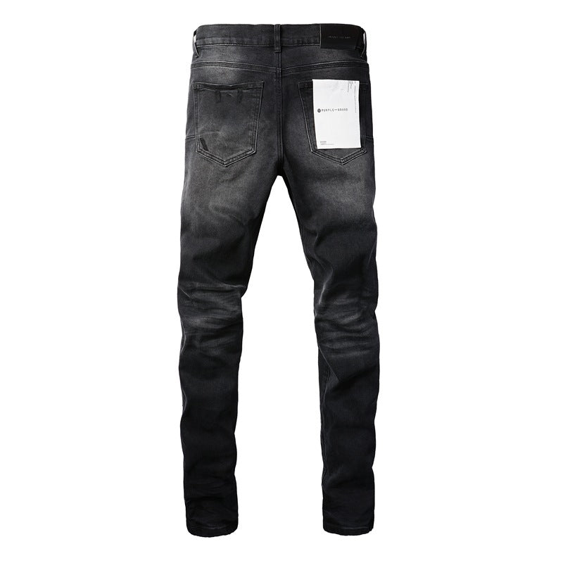 Purple Jeans  New Fashion Men Black Jeans Distressed Hole Unique Personality