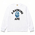 BAPE Style Collegiate Arc Logo & Camo Ape Head Long-Sleeve Tee - White/Blue