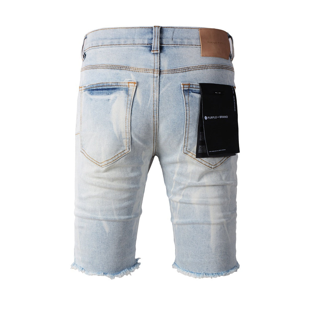 Purple Jeans Trendy Blue Denim Shorts 5017 Featuring Wrinkled Texture and Classic Button Front