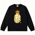 BAPE Style Baby Milo Peeking on Camo Ape Head Long-Sleeve Tee - Black/Yellow
