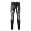 Purple Jeans Mens New Black Grey Jeans - Urban Style with Unique Ripped Patches 9018