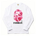 BAPE Style "BY BATHING APE" Camo Ape Head Long-Sleeve Tee - White/Pink