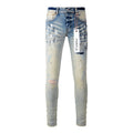 Purple Jeans Fashion Men Black Jeans Distressed Hole Unique Personality 9007