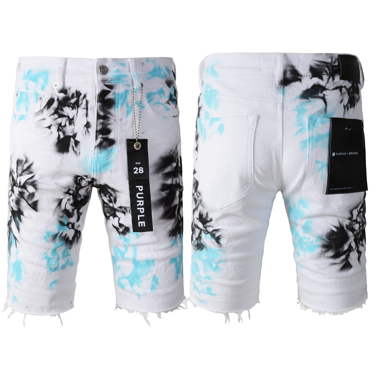 Purple Jeans White Tie-Dye Printed Jean Shorts 5065 with a Stylish and Unique Design