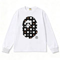 BAPE Style All-Over Cartoon Print Ape Head Long-Sleeve Tee - White