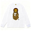 BAPE Style Baby Milo on Leopard Camo Ape Head Long-Sleeve Tee - White/Leopard