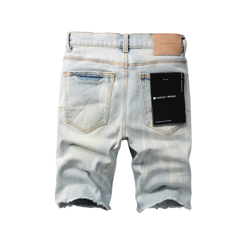Purple Jeans Trendy Blue Denim Shorts 5017 Featuring Wrinkled Texture and Classic Button Front