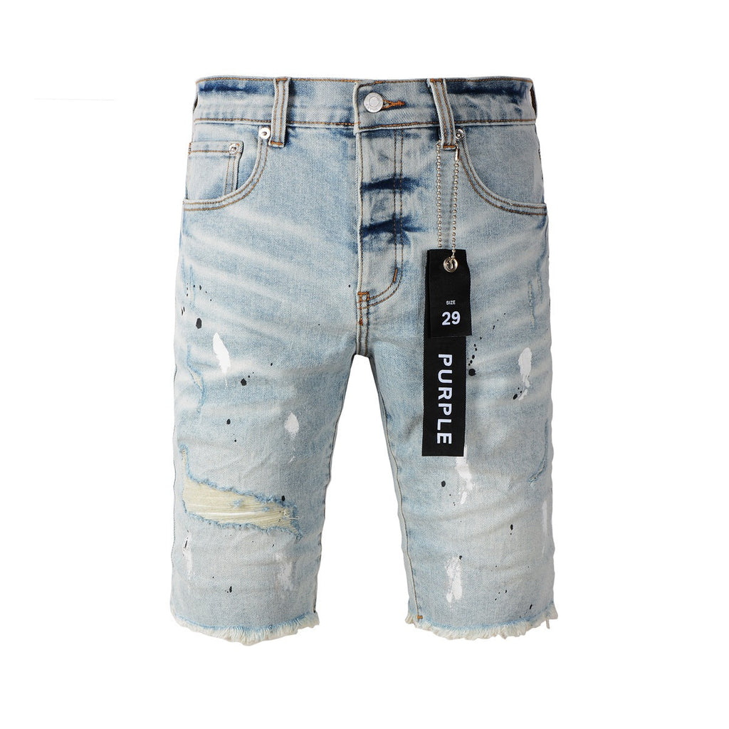 Purple Jeans New Jeans Men Personality Fashion Splash-Ink Vintage Jean Shorts 5006
