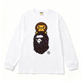 BAPE Style Baby Milo on Dark Leopard Camo Ape Head Long-Sleeve Tee - White/Dark Leopard