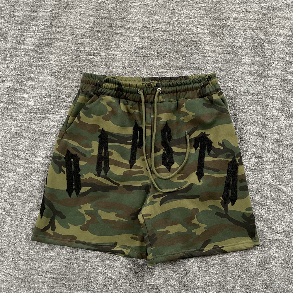 Trapstar Towel Embroidered Letter Shorts Green camouflage
