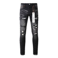Purple Jeans Fashion Men Black Jeans Distressed Hole Unique Personality 9001