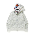 BAPE Style Camo Shark Full-Zip Hoodie - White/Light Grey